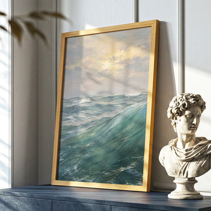 Where Waves Gather, blue, green, gray nature wall art displayed in a styled interior, gallery view 9