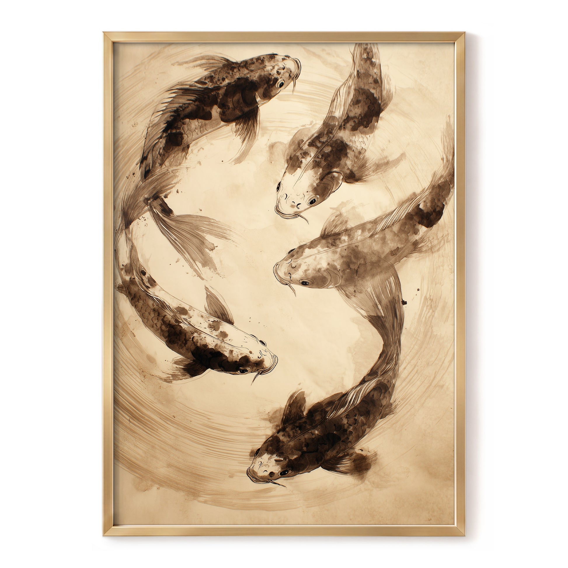 Whirling Sable Shoal, beige, brown, black nature wall art, front artwork view