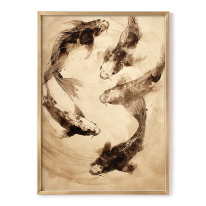 Whirling Sable Shoal, beige, brown, black nature wall art, front artwork view