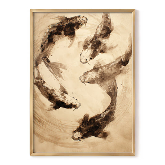 Whirling Sable Shoal, beige, brown, black nature wall art, front artwork view