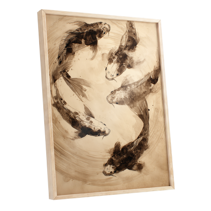 Whirling Sable Shoal, beige, brown, black nature wall art shown as a oak framed poster wall art print