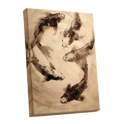 Whirling Sable Shoal, beige, brown, black nature wall art shown as a stretched canvas wall art