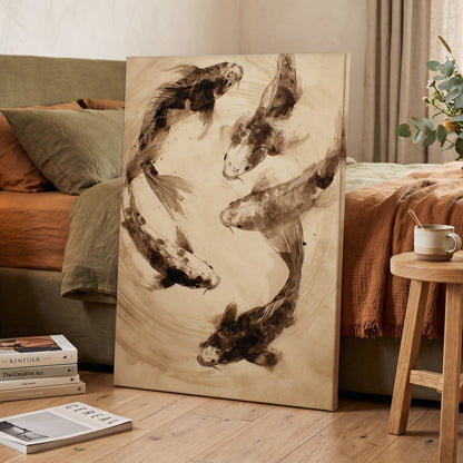Whirling Sable Shoal, beige, brown, black nature wall art displayed in a styled interior, gallery view 3