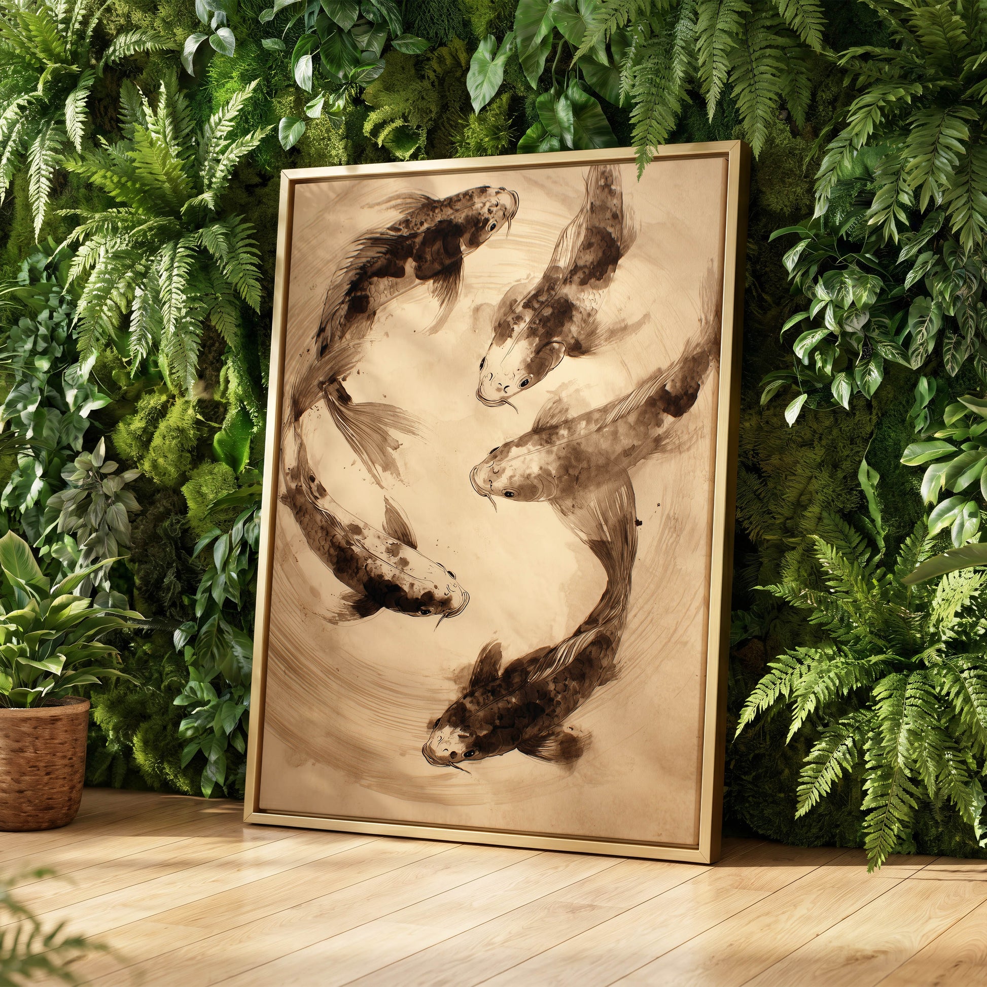Whirling Sable Shoal, beige, brown, black nature wall art displayed in a styled interior, gallery view 4