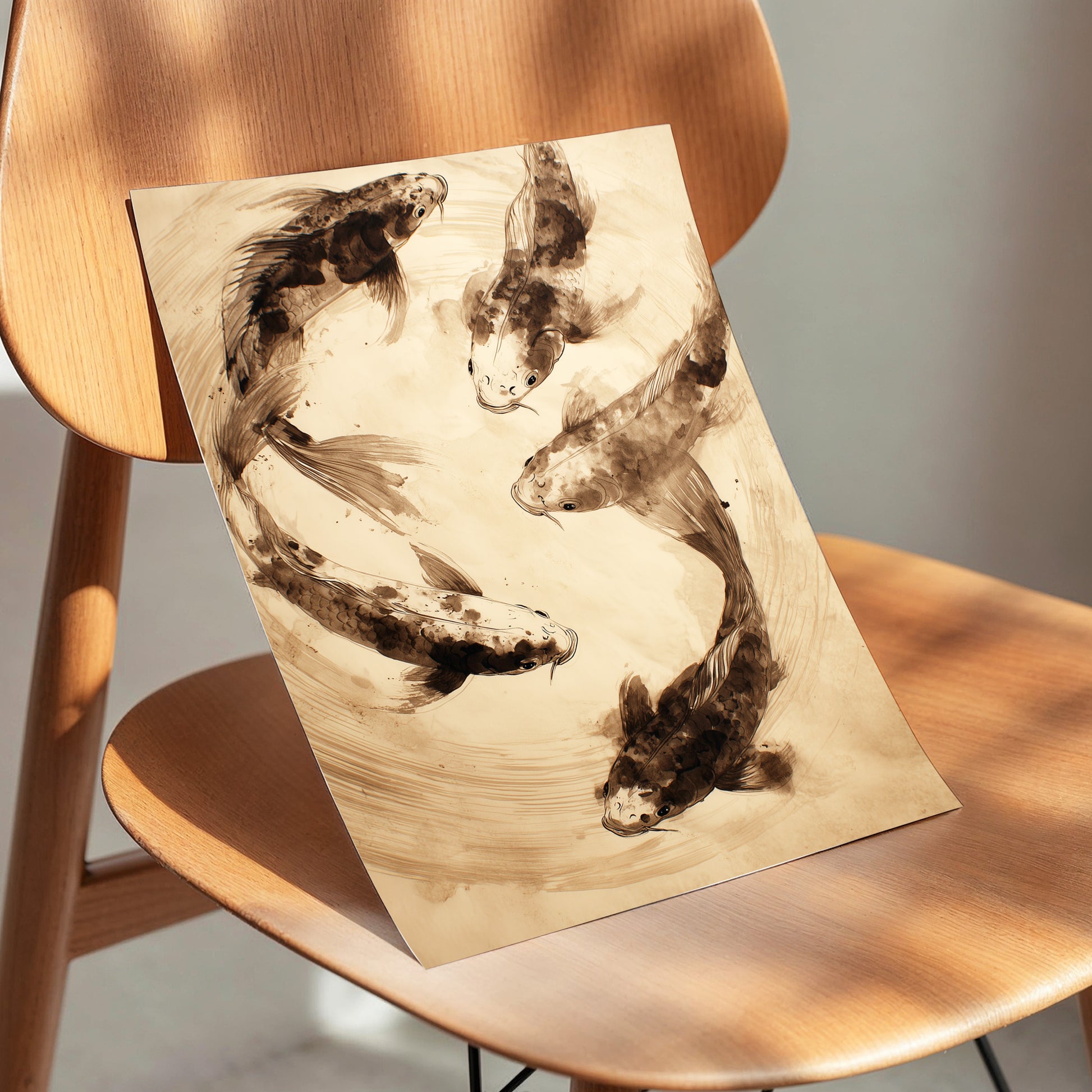 Whirling Sable Shoal, beige, brown, black nature wall art displayed in a styled interior, gallery view 5