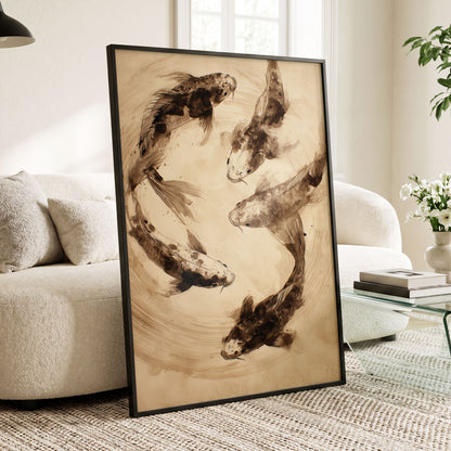 Whirling Sable Shoal, beige, brown, black nature wall art displayed in a styled interior, gallery view 6