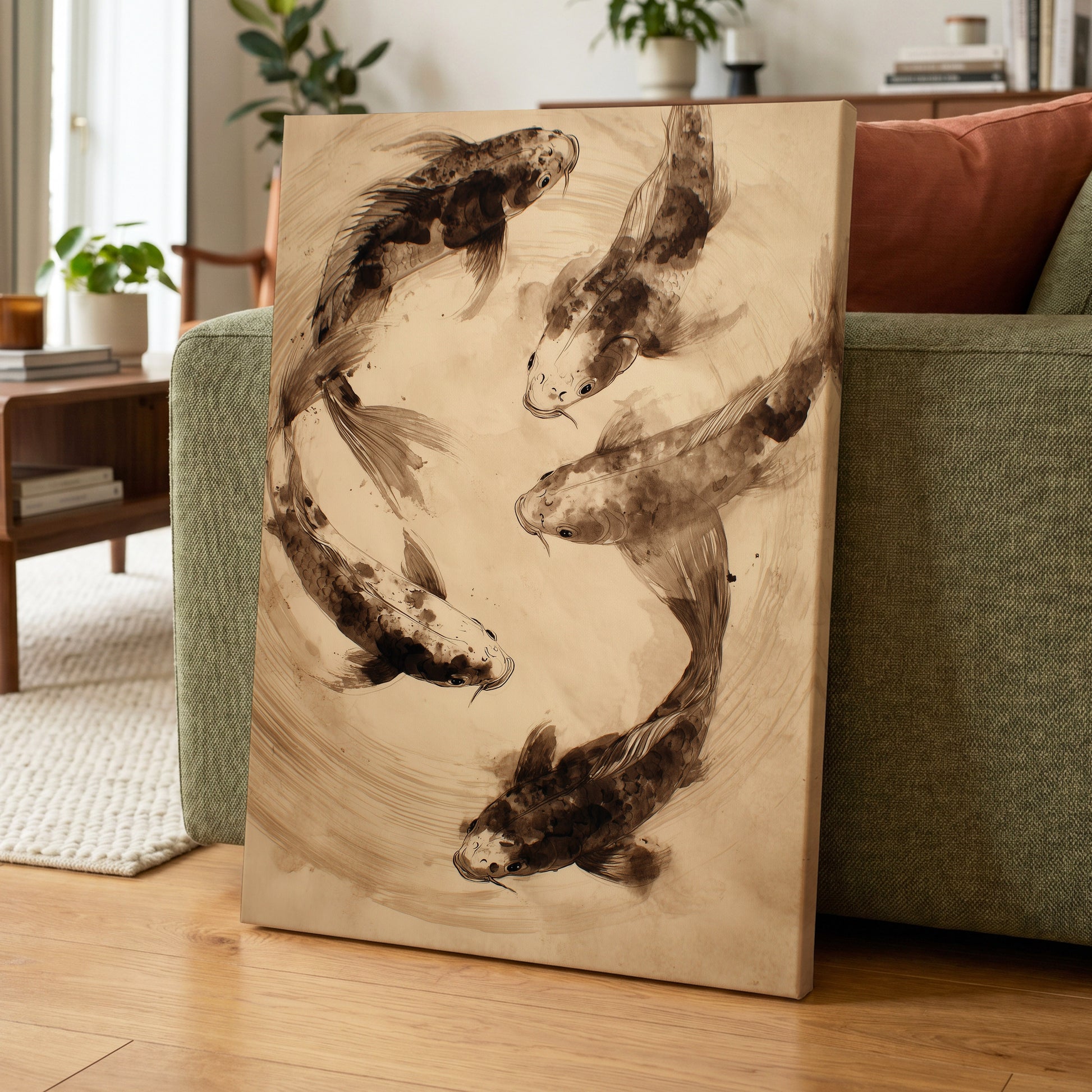 Whirling Sable Shoal, beige, brown, black nature wall art displayed in a styled interior, gallery view 7