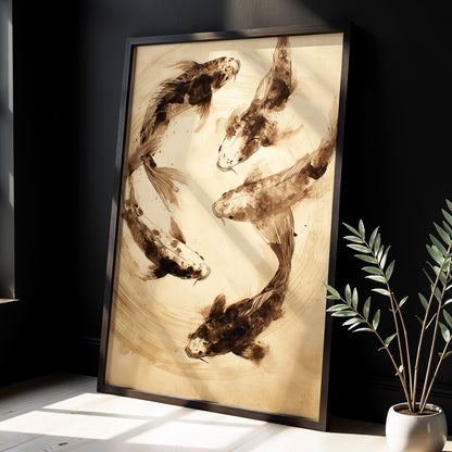 Whirling Sable Shoal, beige, brown, black nature wall art displayed in a styled interior, gallery view 9