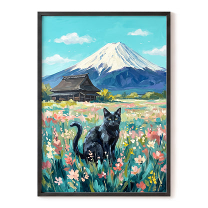 Whiskers Beneath the Peak, blue, green, pink nature wall art, front artwork view