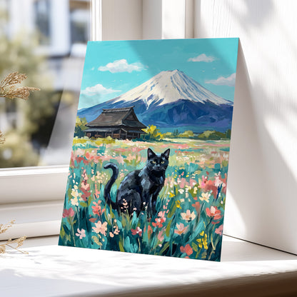 Whiskers Beneath the Peak, blue, green, pink nature wall art displayed in a styled interior, gallery view 5