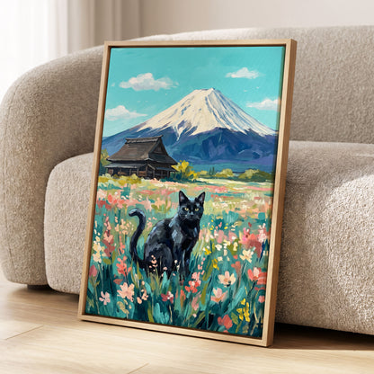 Whiskers Beneath the Peak, blue, green, pink nature wall art displayed in a styled interior, gallery view 8
