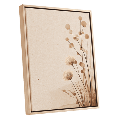 Whispers in the Reeds, beige, brown, orange nature wall art shown as a oak framed canvas wall art