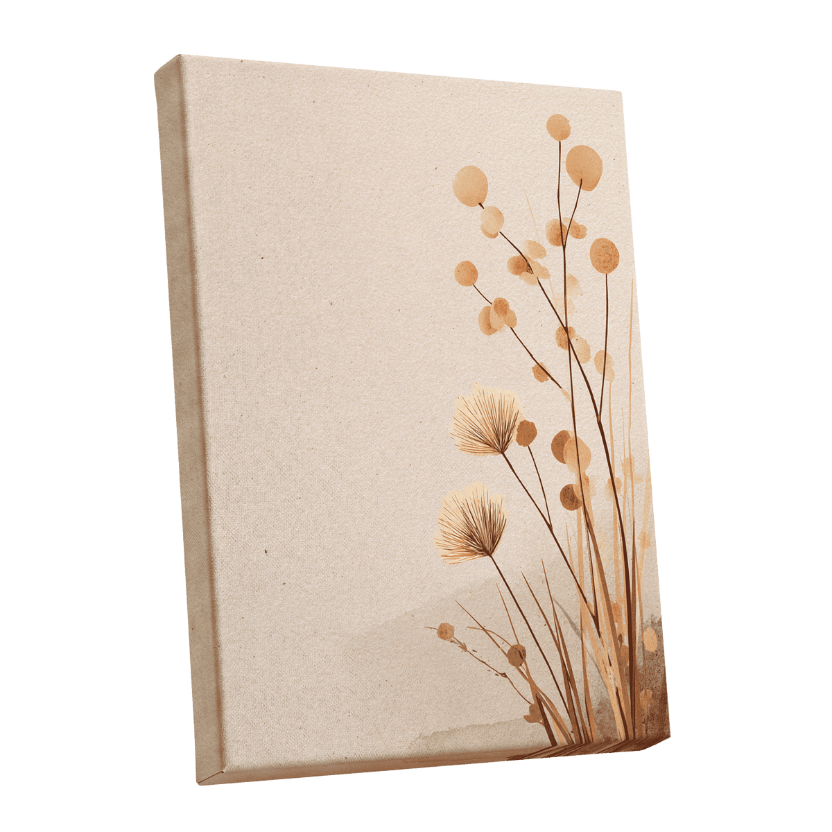 Whispers in the Reeds, beige, brown, orange nature wall art shown as a stretched canvas wall art