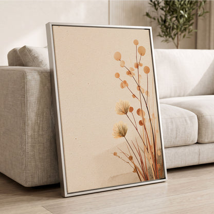 Whispers in the Reeds, beige, brown, orange nature wall art displayed in a styled interior, gallery view 2