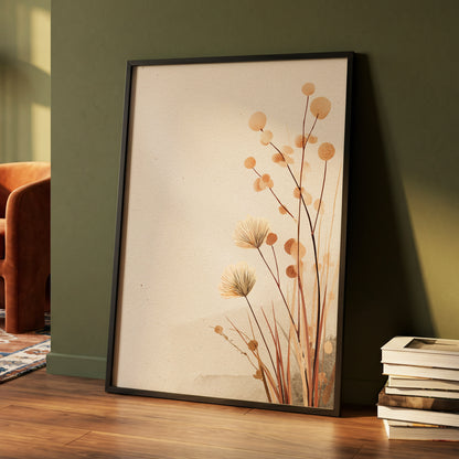 Whispers in the Reeds, beige, brown, orange nature wall art displayed in a styled interior, gallery view 4
