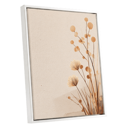 Whispers in the Reeds, beige, brown, orange nature wall art shown as a white framed canvas wall art