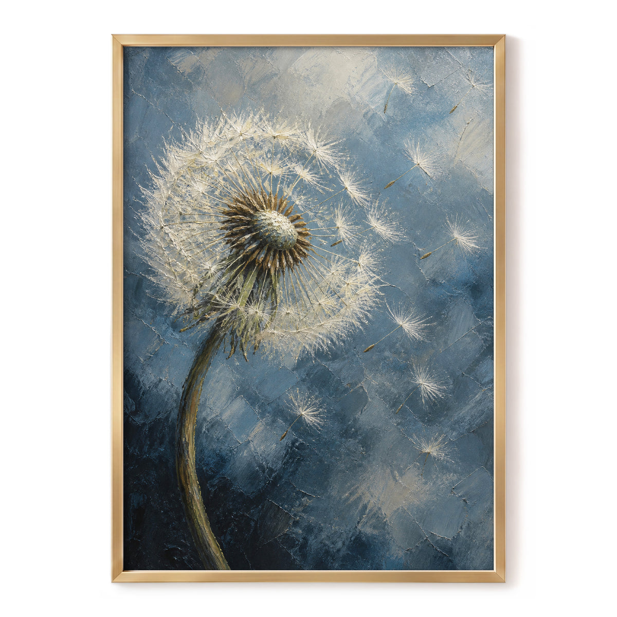 Whispers on the Wind, blue, white, brown floral wall art, front artwork view