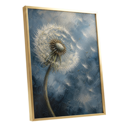 Whispers on the Wind, blue, white, brown floral wall art shown as a gold framed poster wall art print