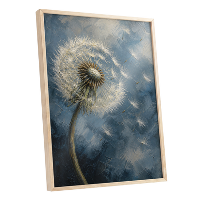 Whispers on the Wind, blue, white, brown nature wall art shown as a oak framed poster wall art print