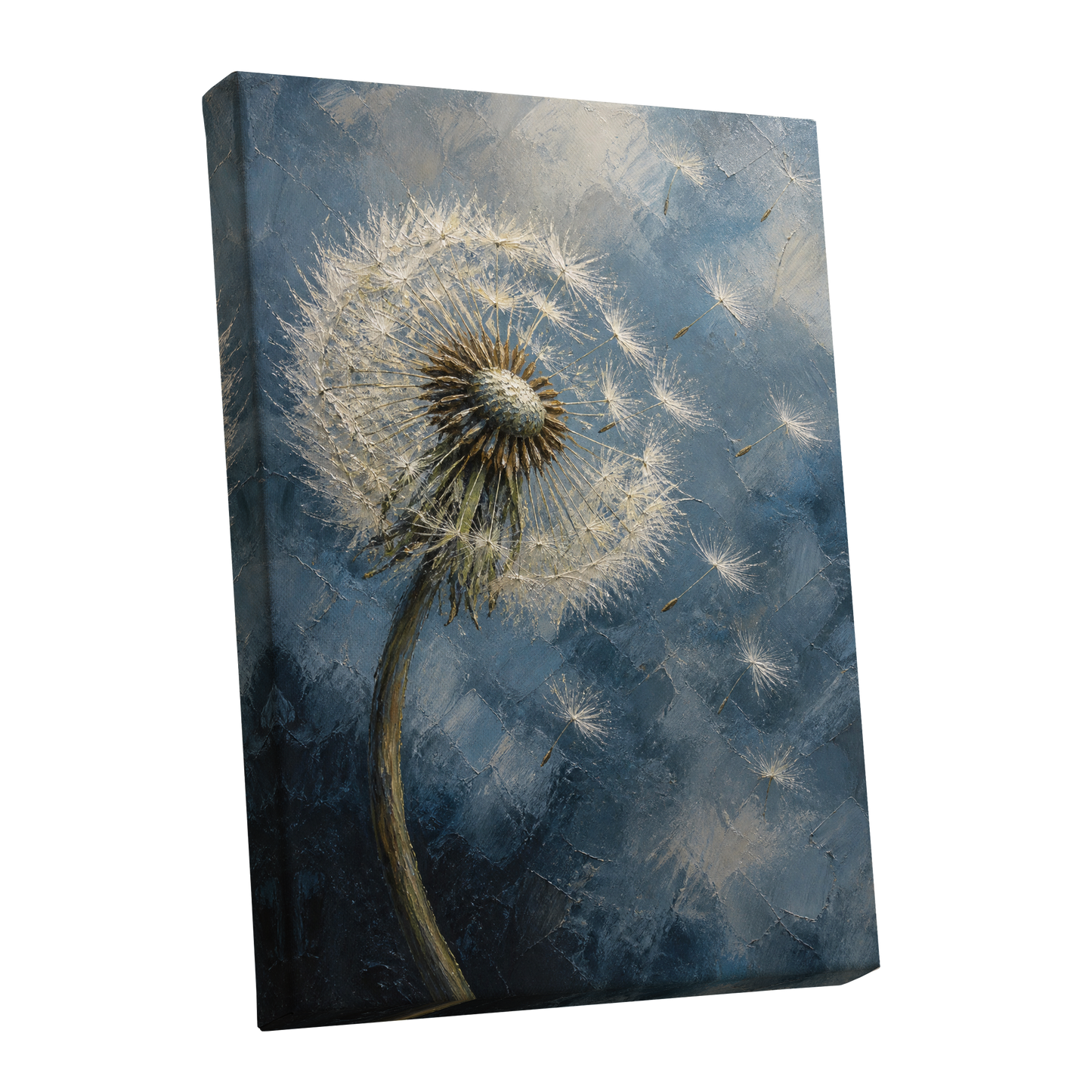Whispers on the Wind, blue, white, brown nature wall art shown as a stretched canvas wall art