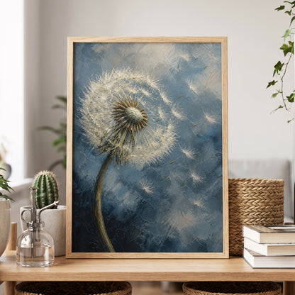 Whispers on the Wind, blue, white, brown nature wall art displayed in a styled interior, gallery view 5