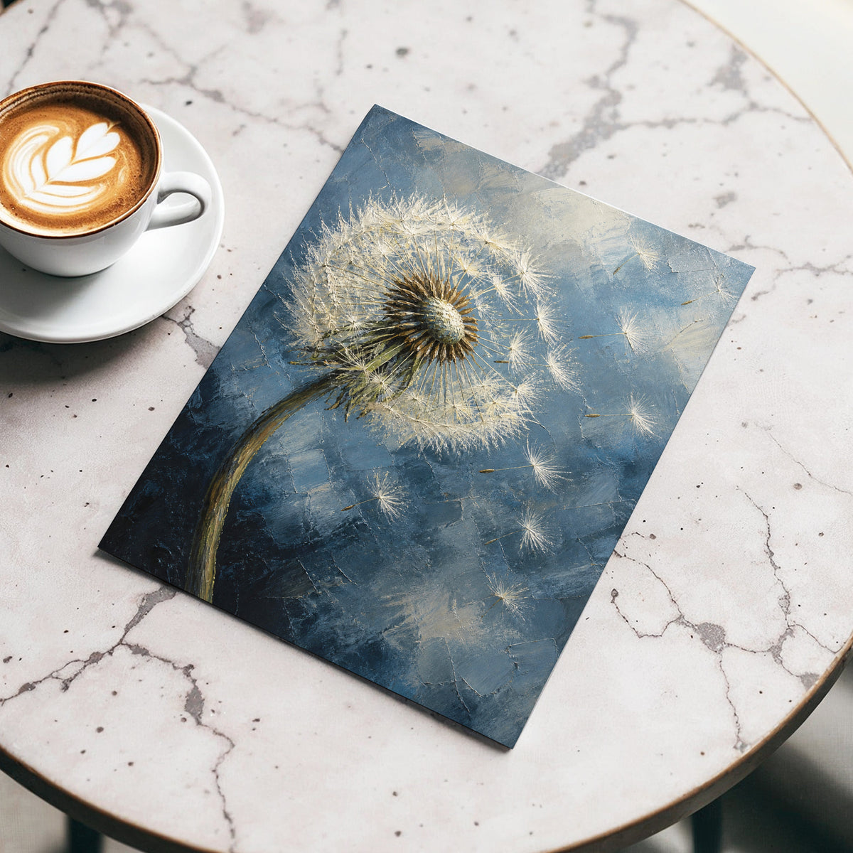 Whispers on the Wind, blue, white, brown floral wall art displayed in a styled interior, gallery view 5