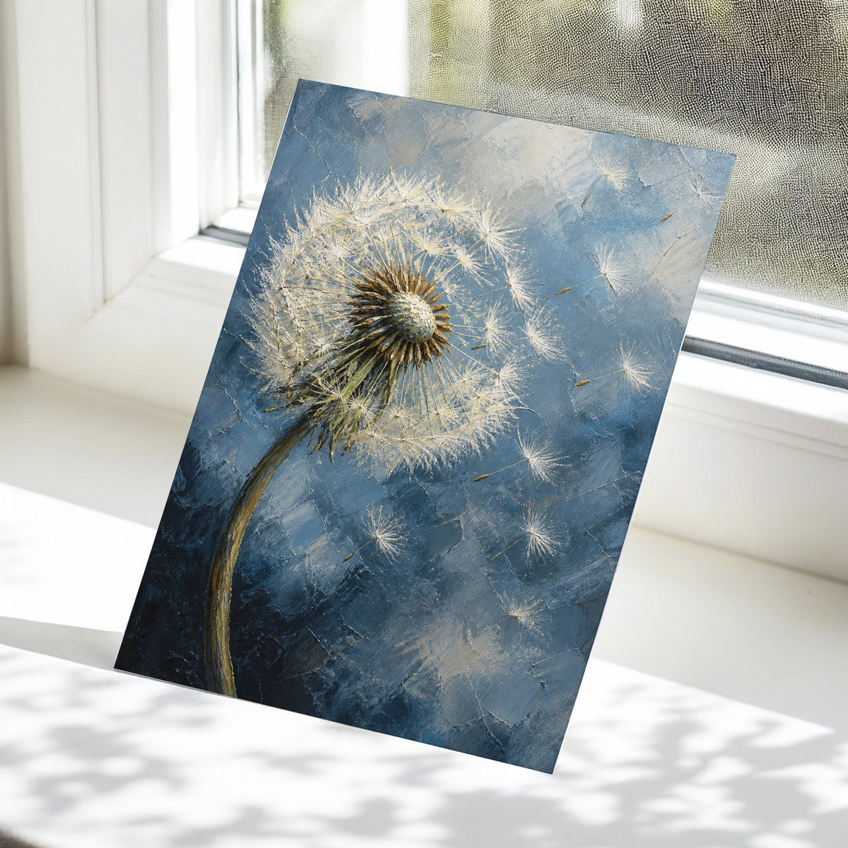 Whispers on the Wind, blue, white, brown nature wall art displayed in a styled interior, gallery view 6