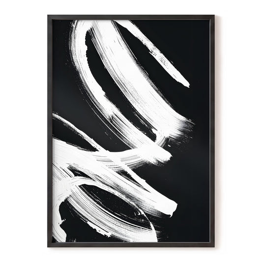 White Current, black, white abstract wall art, front artwork view