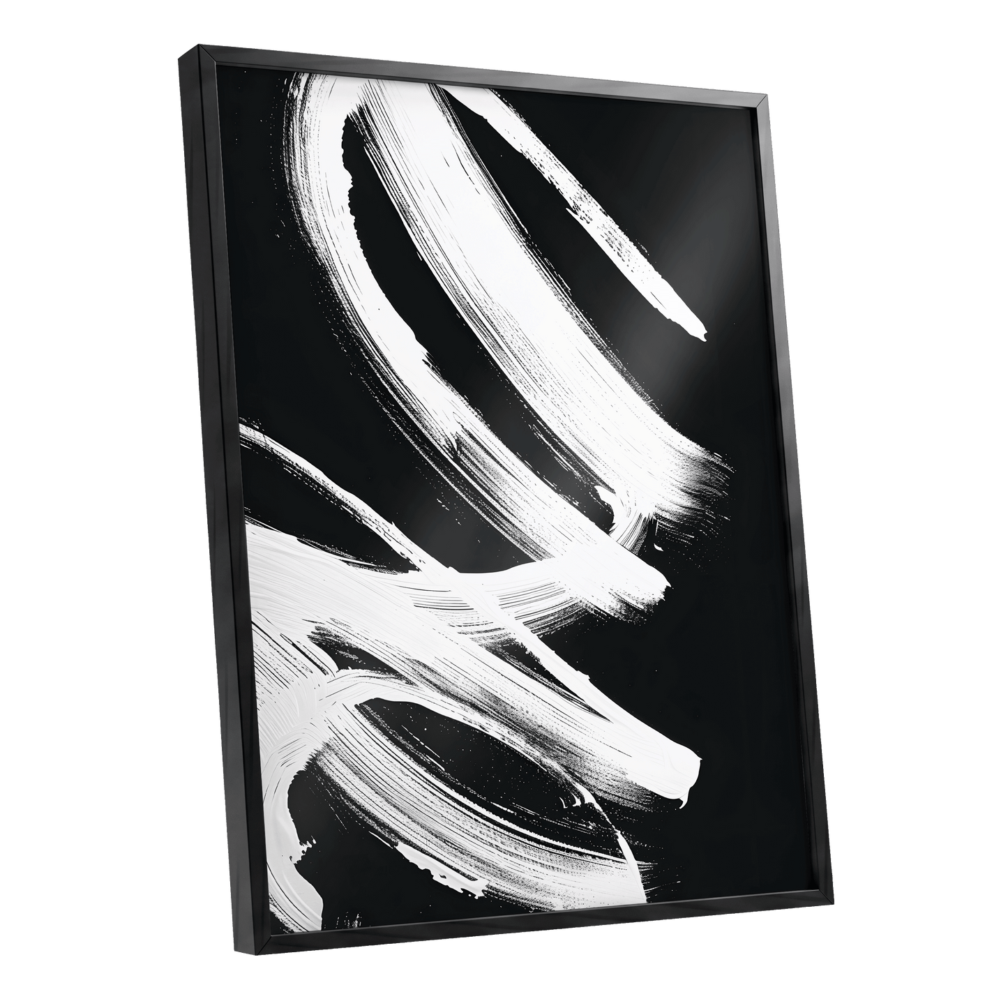 White Current, black, white abstract wall art shown as a black framed poster wall art print