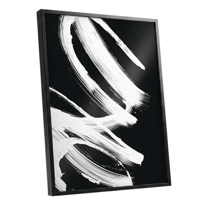 White Current, black, white abstract wall art shown as a black framed poster wall art print
