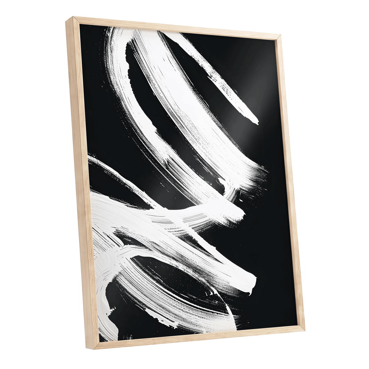 White Current, black, white abstract wall art shown as a oak framed poster wall art print