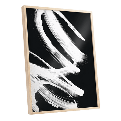 White Current, black, white abstract wall art shown as a oak framed poster wall art print