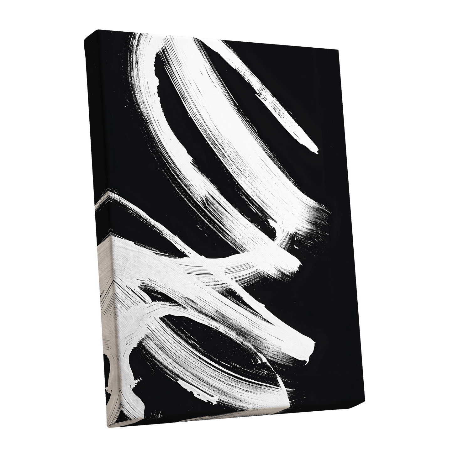 White Current, black, white abstract wall art shown as a stretched canvas wall art