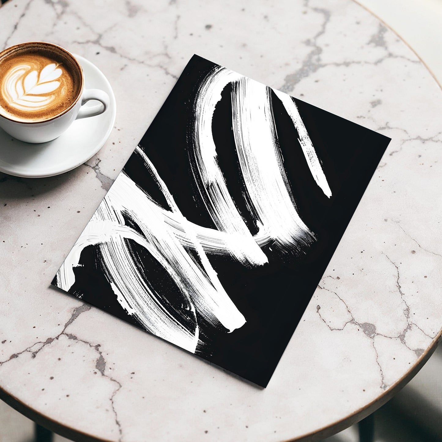 White Current, black, white abstract wall art displayed in a styled interior, gallery view 3