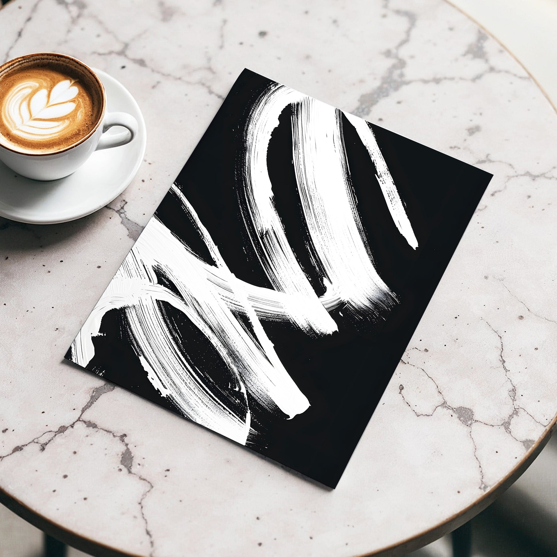 White Current, black, white abstract wall art displayed in a styled interior, gallery view 3