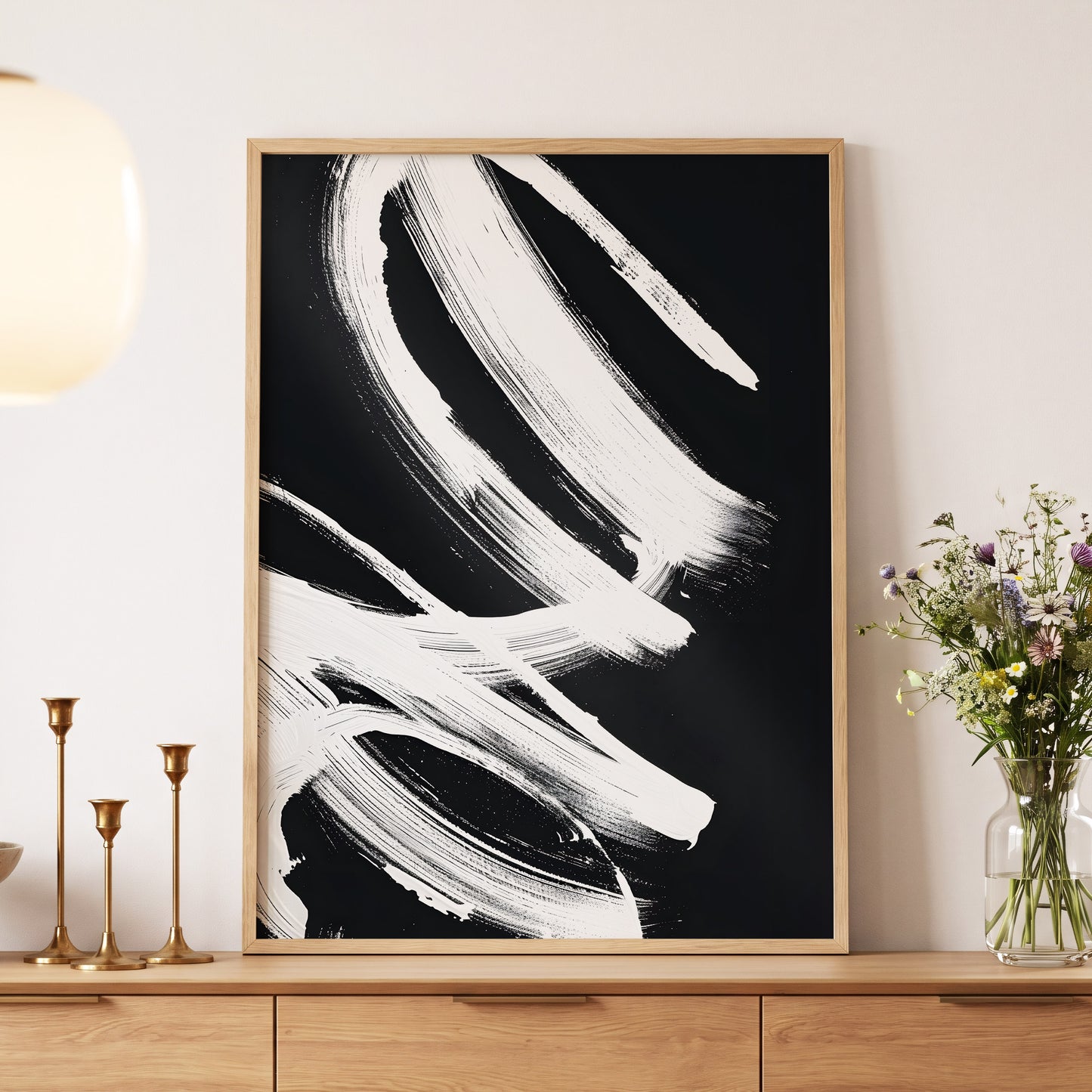 White Current, black, white abstract wall art displayed in a styled interior, gallery view 5