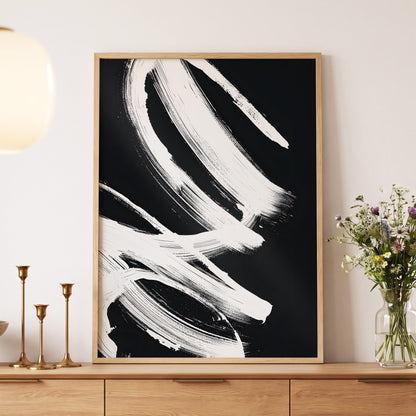 White Current, black, white abstract wall art displayed in a styled interior, gallery view 5