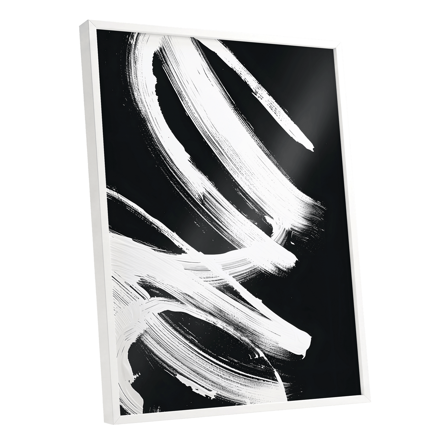 White Current, black, white abstract wall art shown as a white framed poster wall art print
