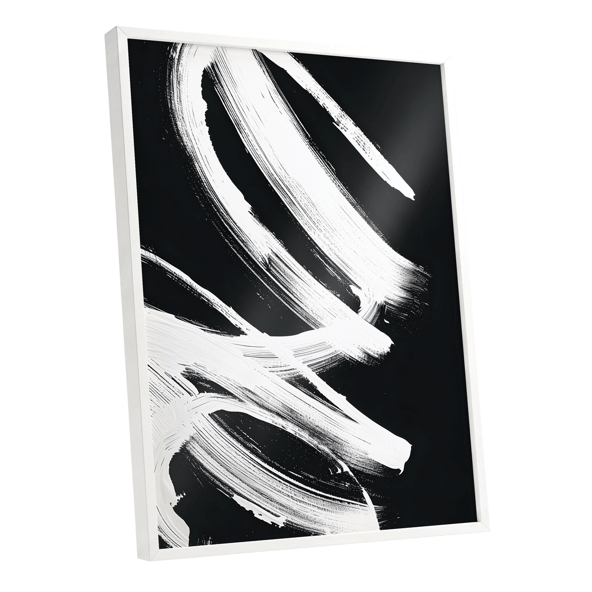 White Current, black, white abstract wall art shown as a white framed poster wall art print
