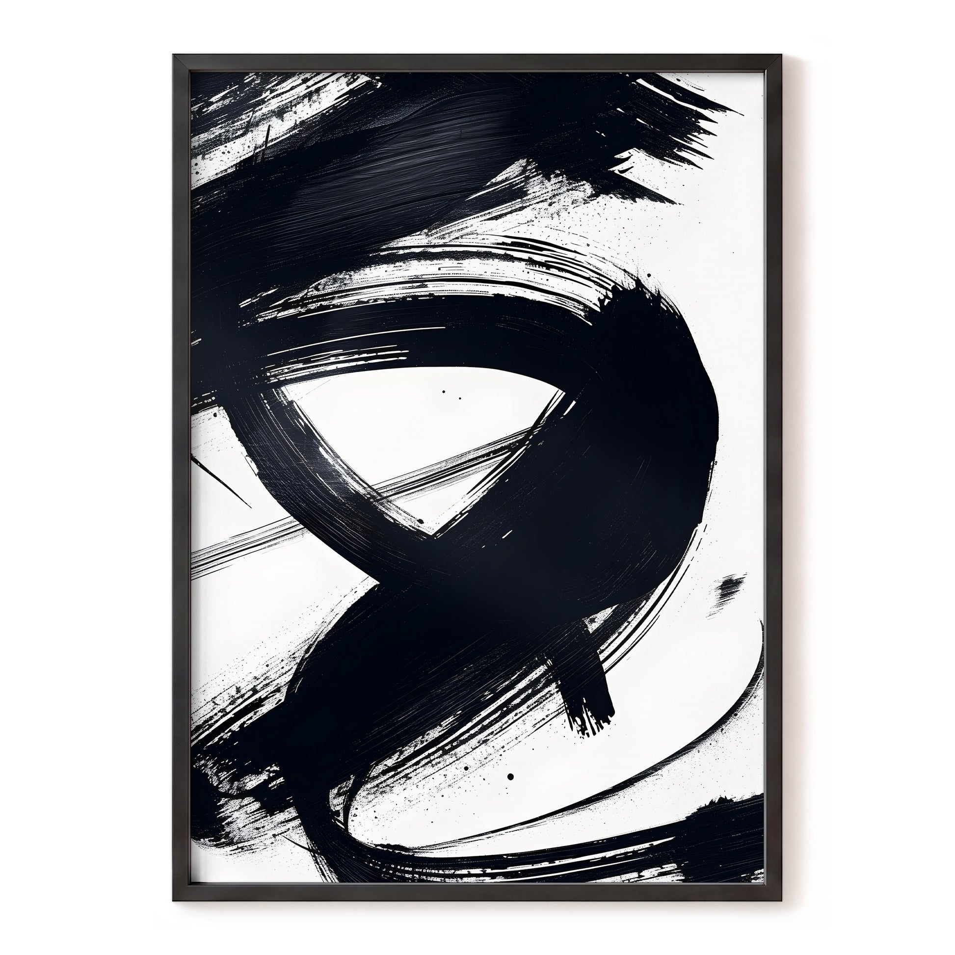 White Space, Black Rush, black, white abstract wall art, front artwork view