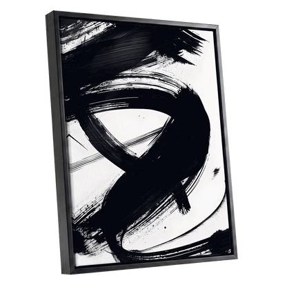 White Space, Black Rush, black, white abstract wall art shown as a black framed canvas wall art