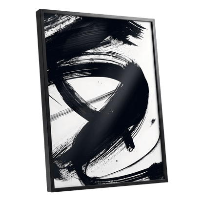 White Space, Black Rush, black, white abstract wall art shown as a black framed poster wall art print
