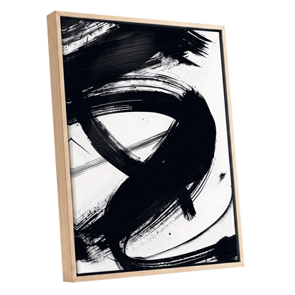 White Space, Black Rush, black, white abstract wall art shown as a oak framed canvas wall art