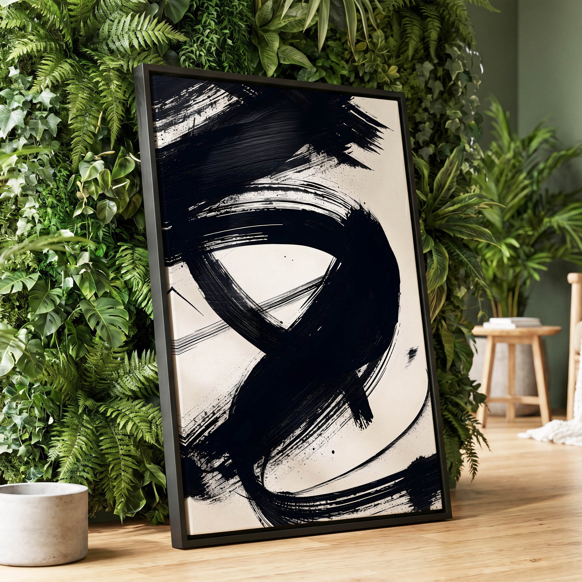 White Space, Black Rush, black, white abstract wall art displayed in a styled interior, gallery view 1
