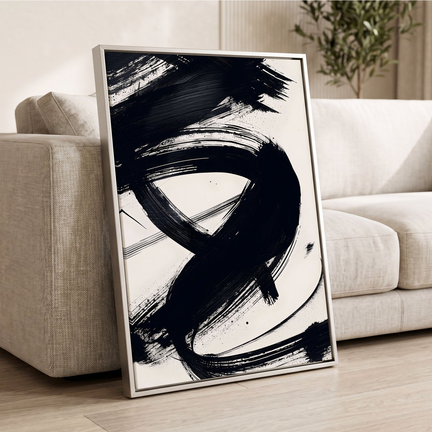 White Space, Black Rush, black, white abstract wall art displayed in a styled interior, gallery view 2