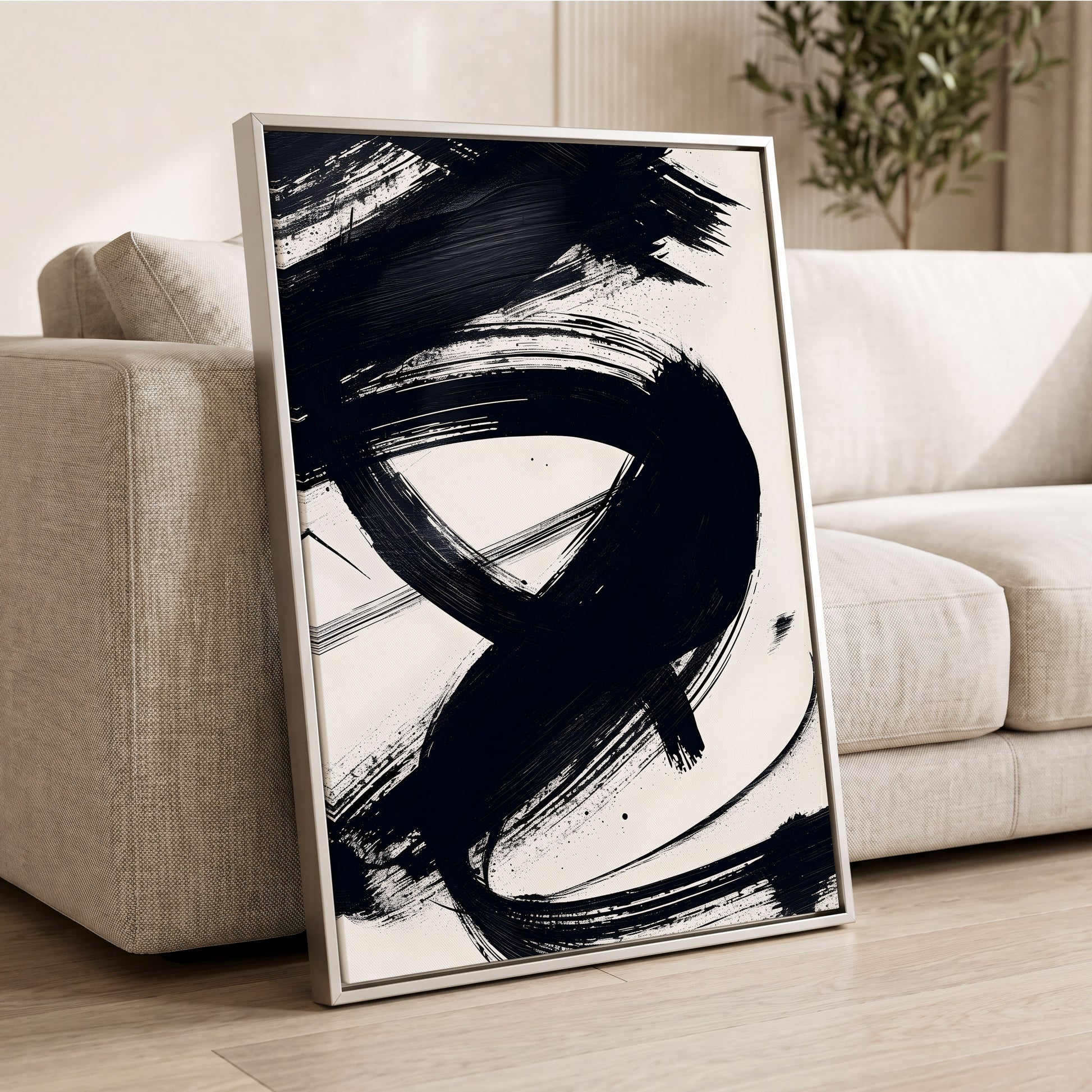 White Space, Black Rush, black, white abstract wall art displayed in a styled interior, gallery view 2