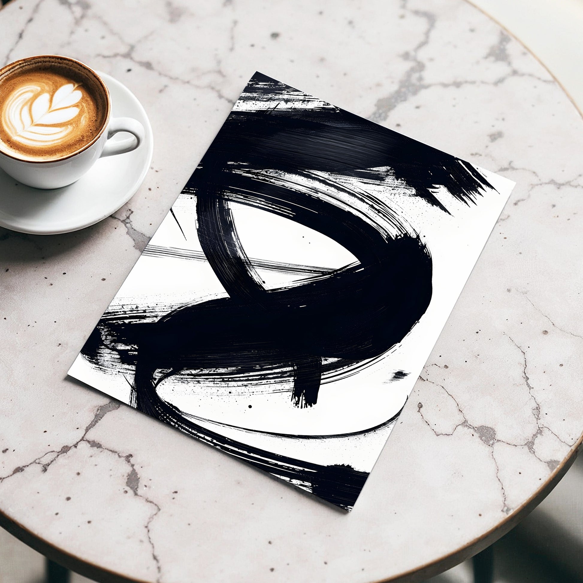 White Space, Black Rush, black, white abstract wall art displayed in a styled interior, gallery view 3