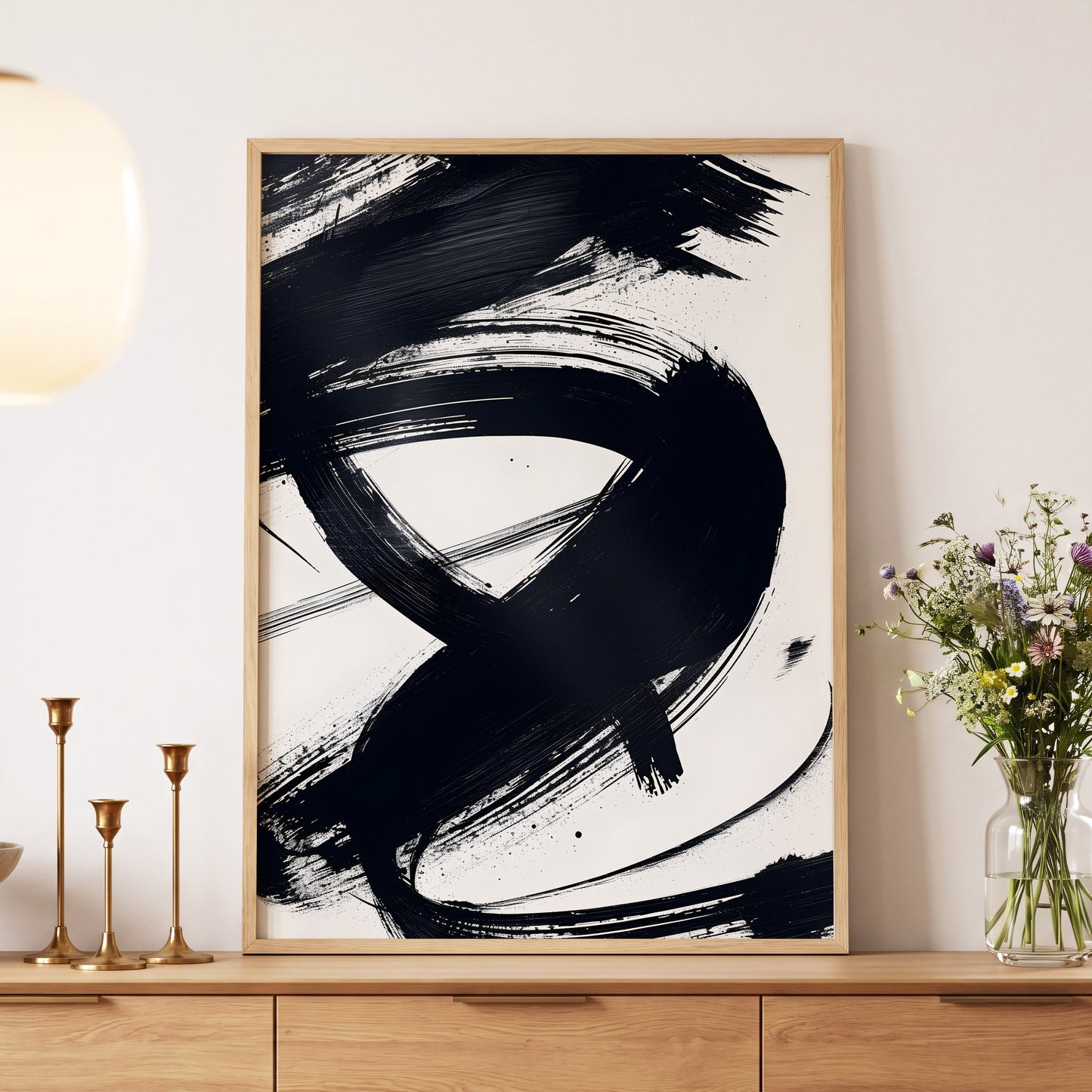White Space, Black Rush, black, white abstract wall art displayed in a styled interior, gallery view 5