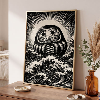 Wide-Eyed Tide, black, beige, white abstract wall art displayed in a styled interior, gallery view 2