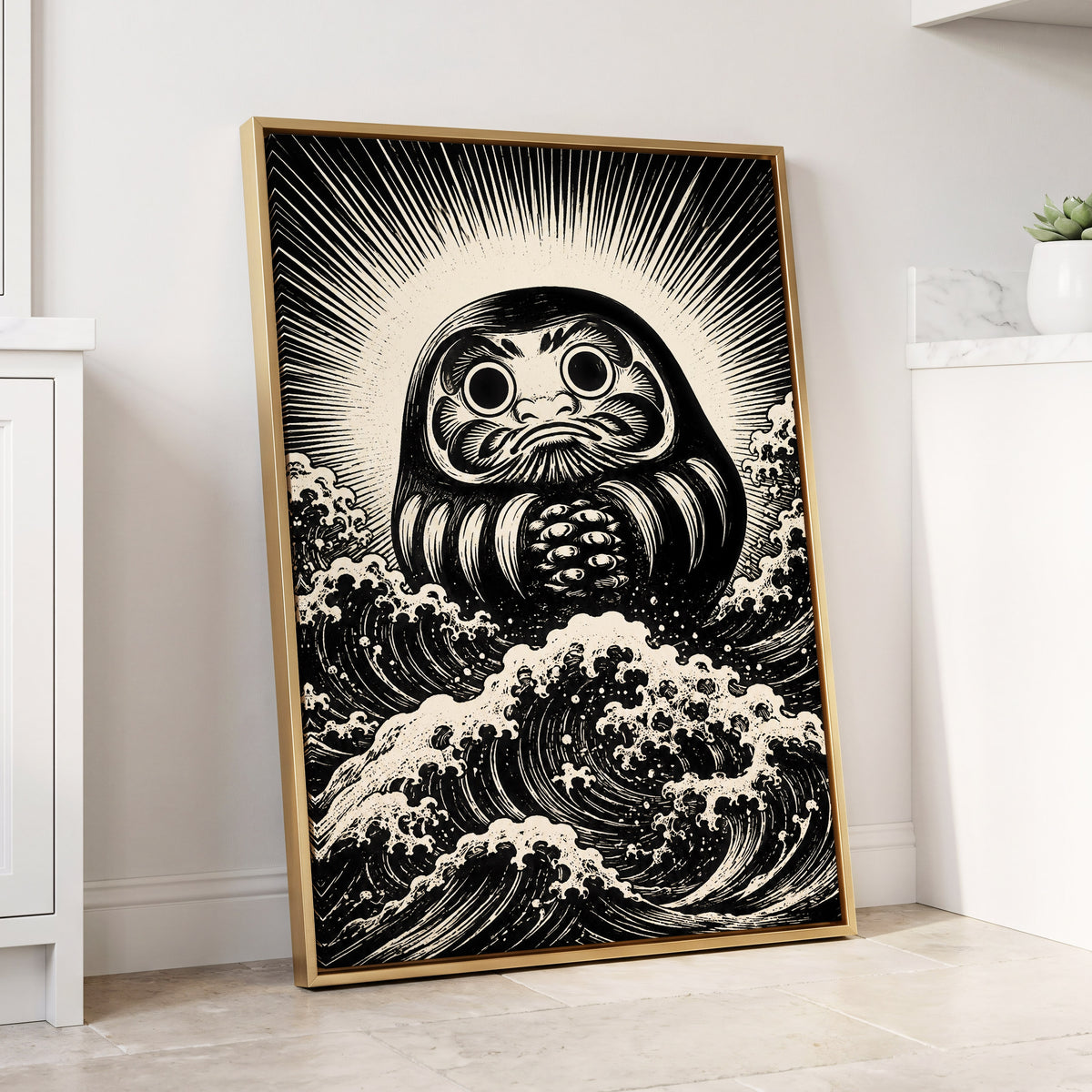 Wide-Eyed Tide, black, beige, white abstract wall art displayed in a styled interior, gallery view 8